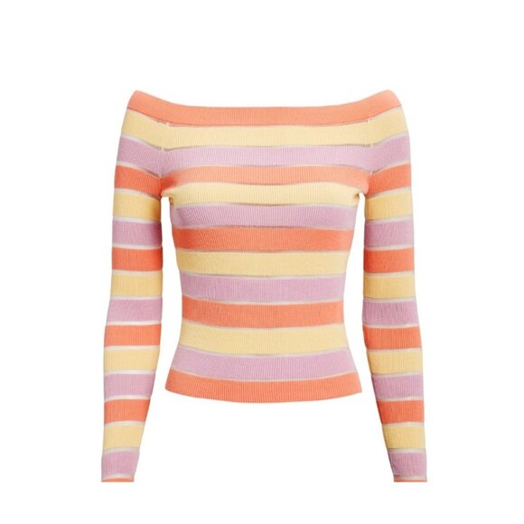 Intermix Womens Sz L Striped Off-The-Shoulder Knit Top Multicolor Long-Sleeve - Picture 2 of 9